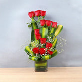 Glass Vase Arrangement of 13 Red Roses